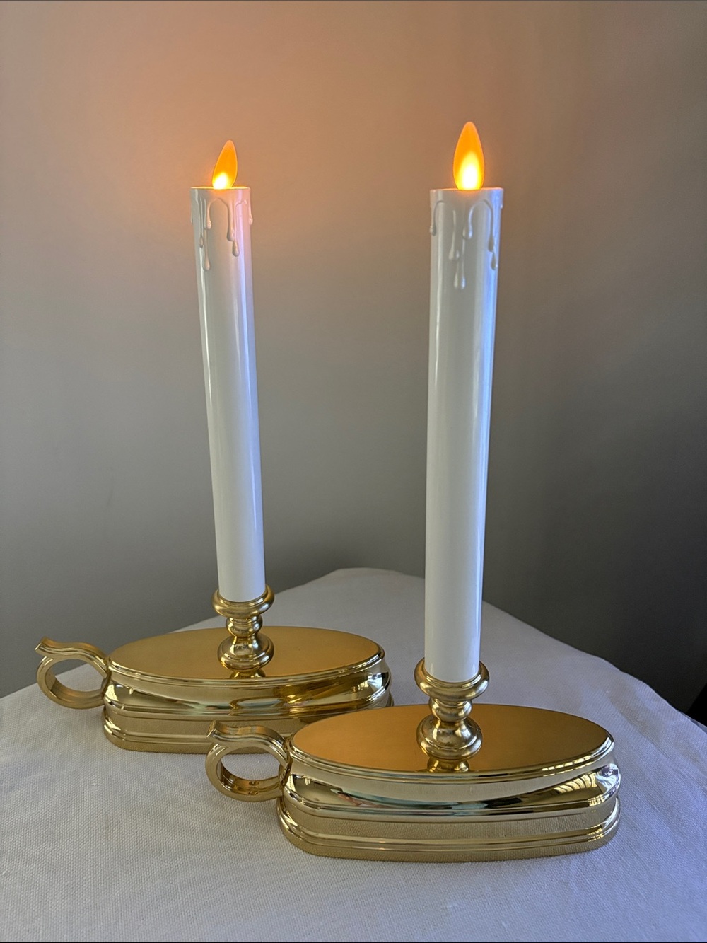 Luminara Flameless Window White Taper Candle Holders Set of 2 with Timer